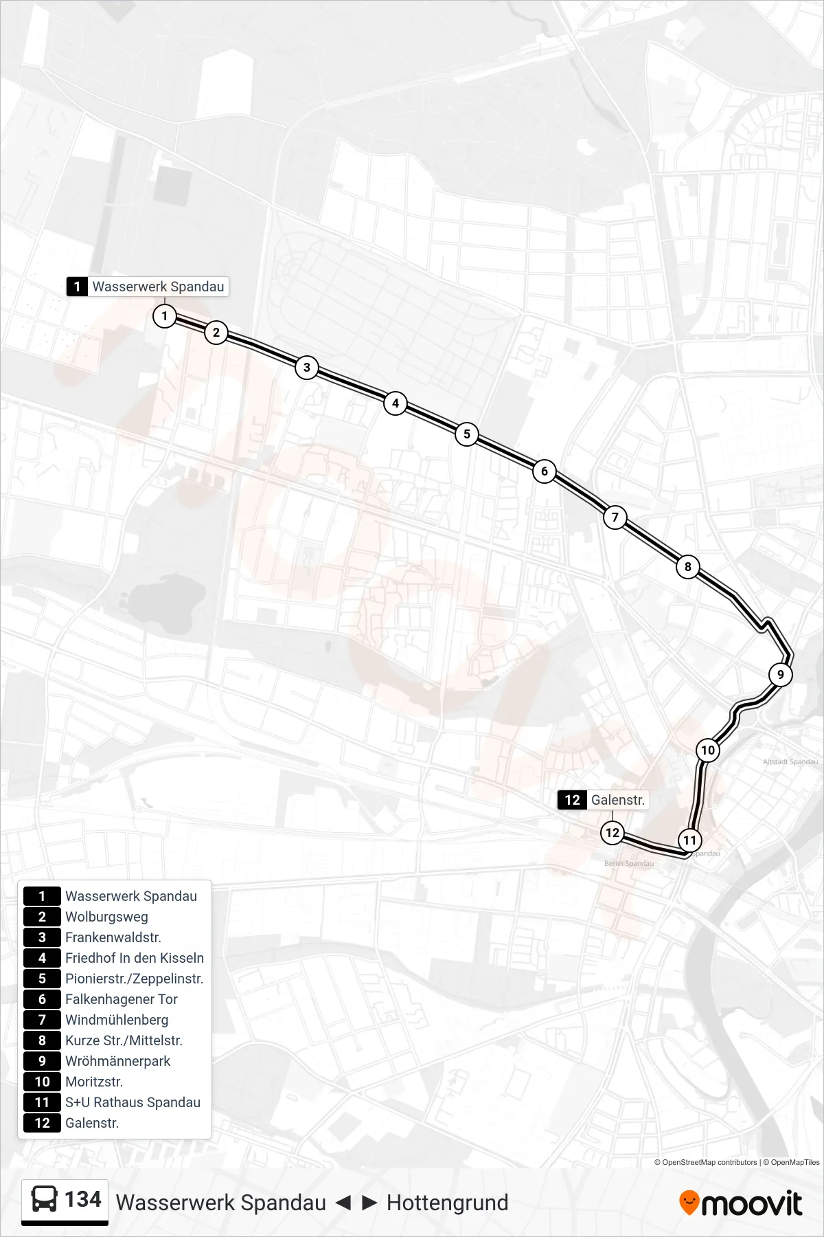 Linie 134 (Bus) Richtung Galenstr.: Route und Haltestellen auf der Karte