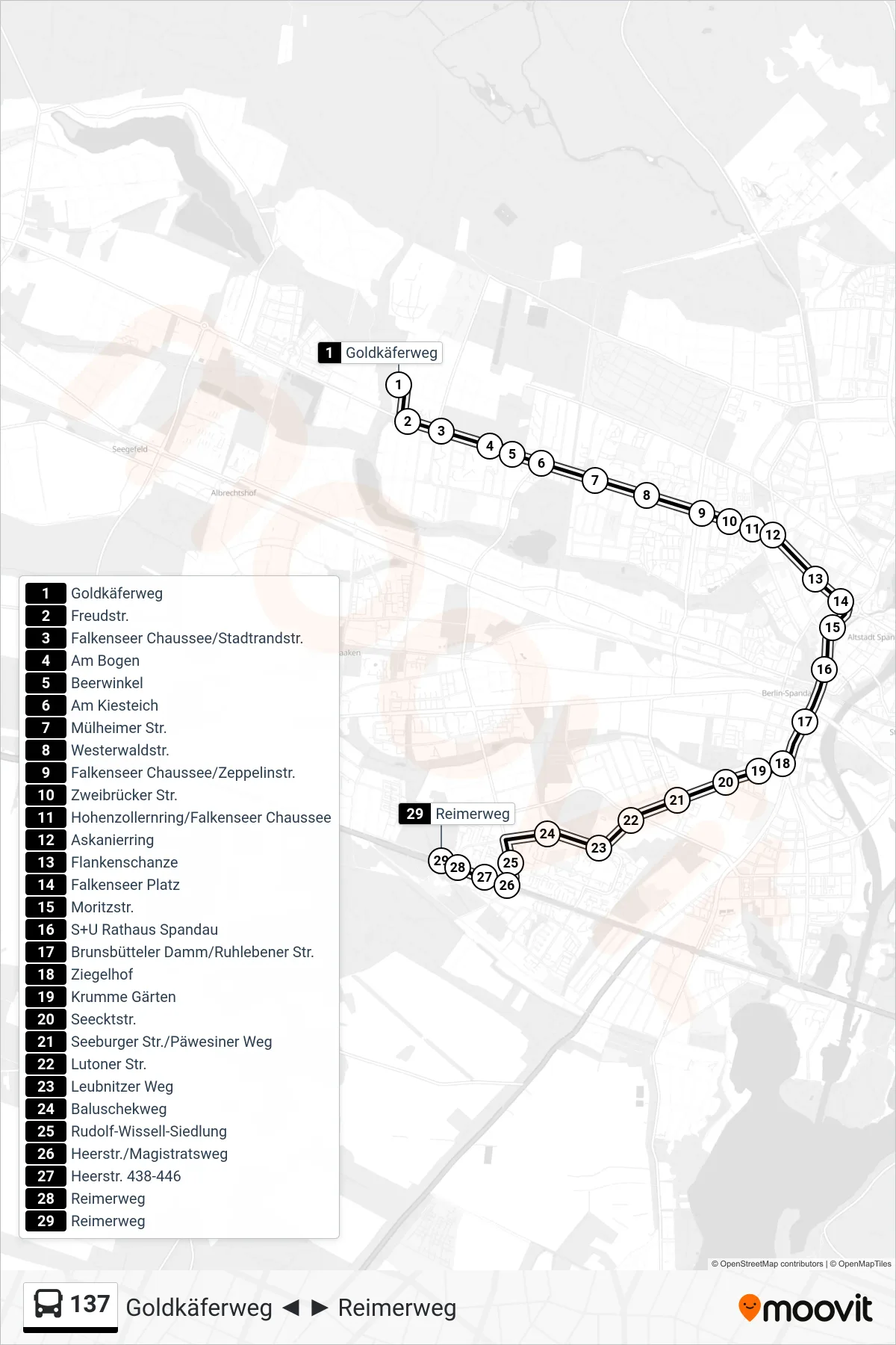 Linie 137 (Bus) Richtung Reimerweg: Route und Haltestellen auf der Karte