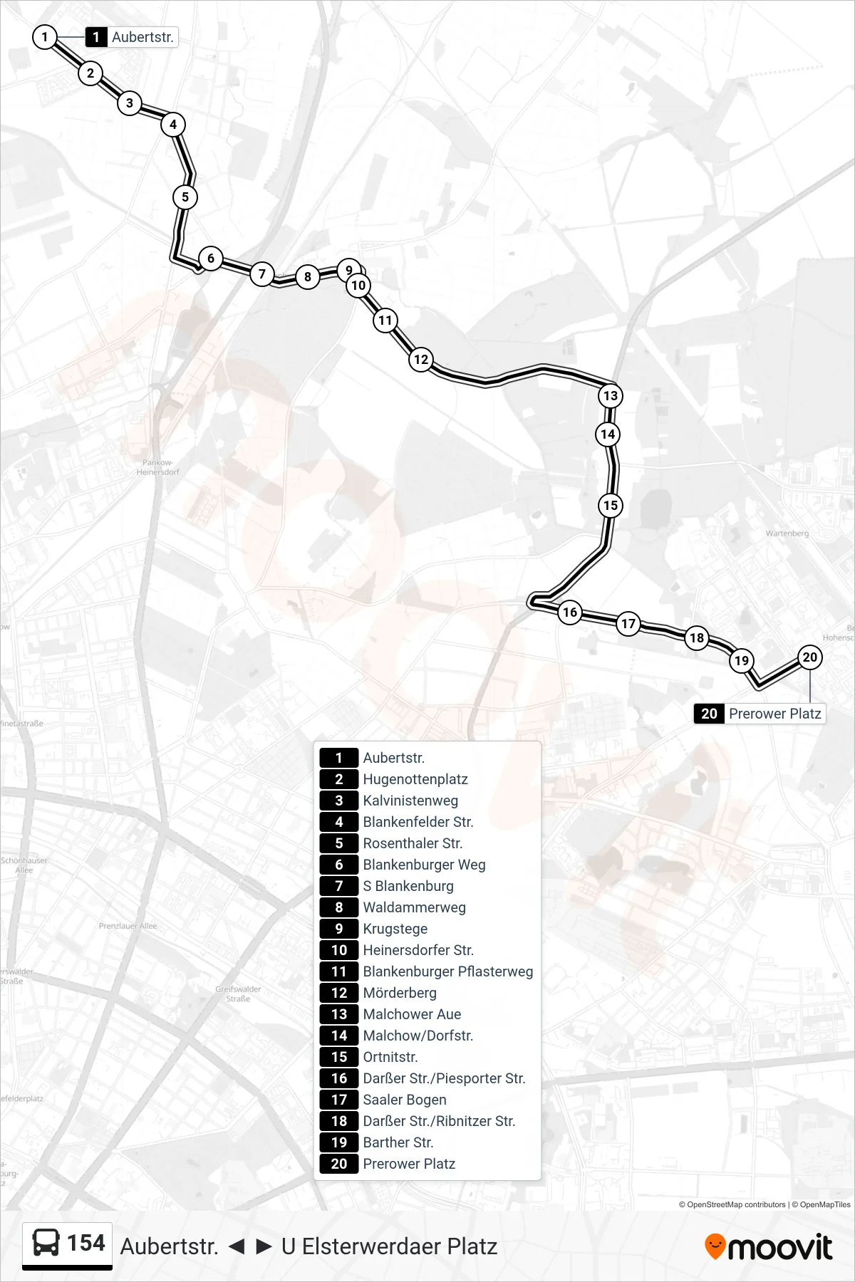 Linie 154 (Bus) Richtung Prerower Platz: Route und Haltestellen auf der Karte
