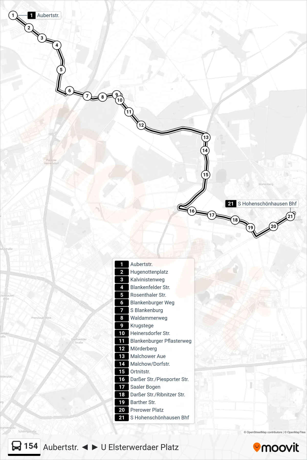 Linie 154 (Bus) Richtung S Hohenschönhausen Bhf: Route und Haltestellen auf der Karte