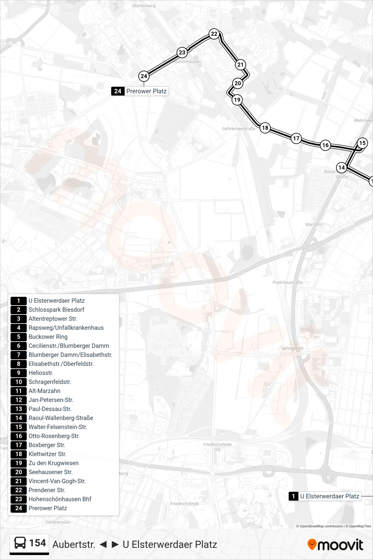 Linie 154 (Bus) Richtung Prerower Platz: Route und Haltestellen auf der Karte