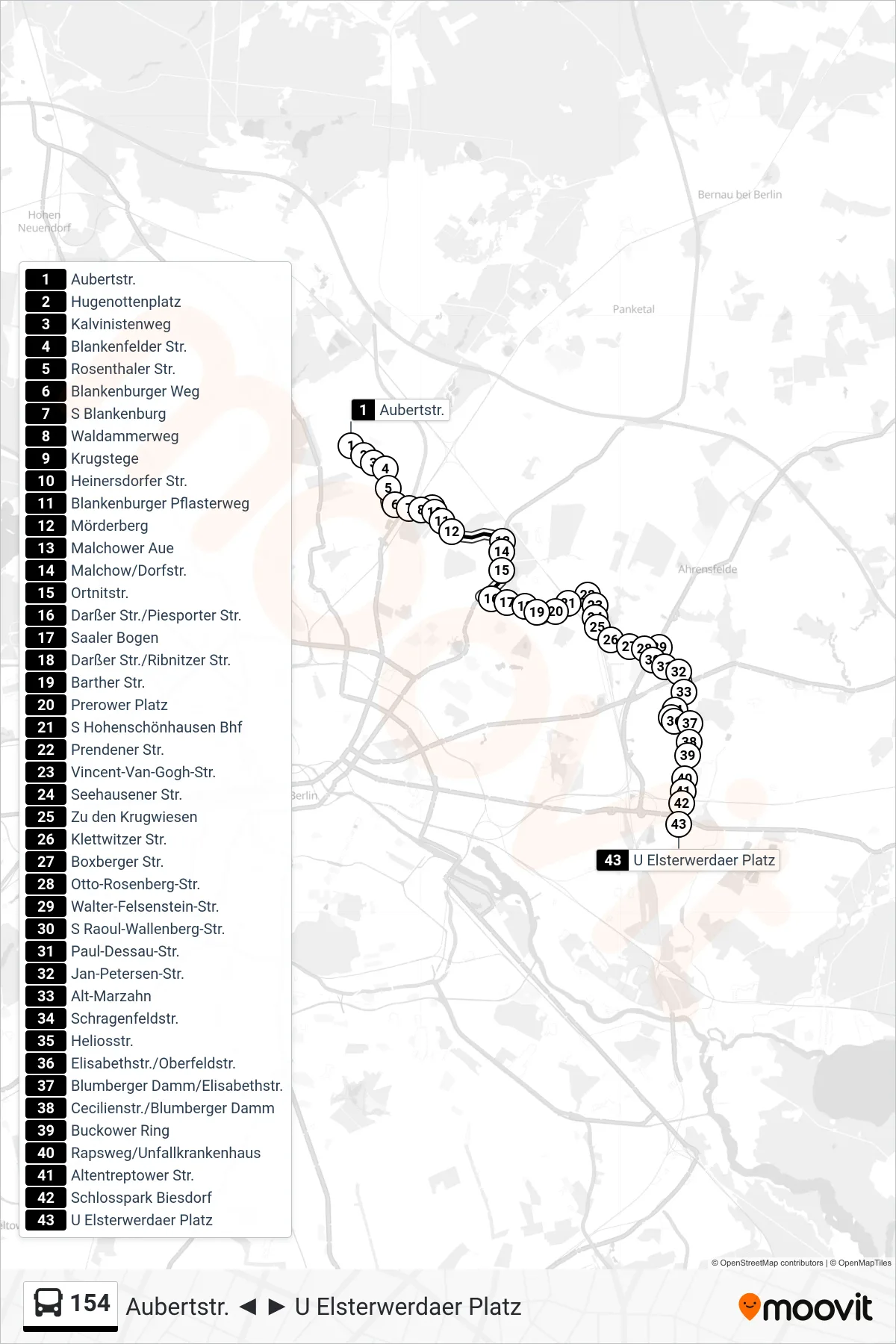 Linie 154 (Bus) Richtung U Elsterwerdaer Platz: Route und Haltestellen auf der Karte
