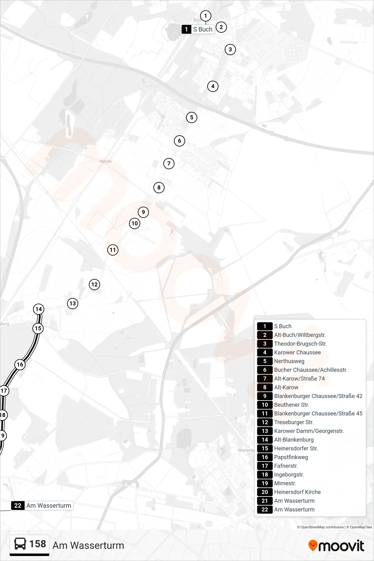 158 bus Line (Am Wasserturm) route and stops on a map