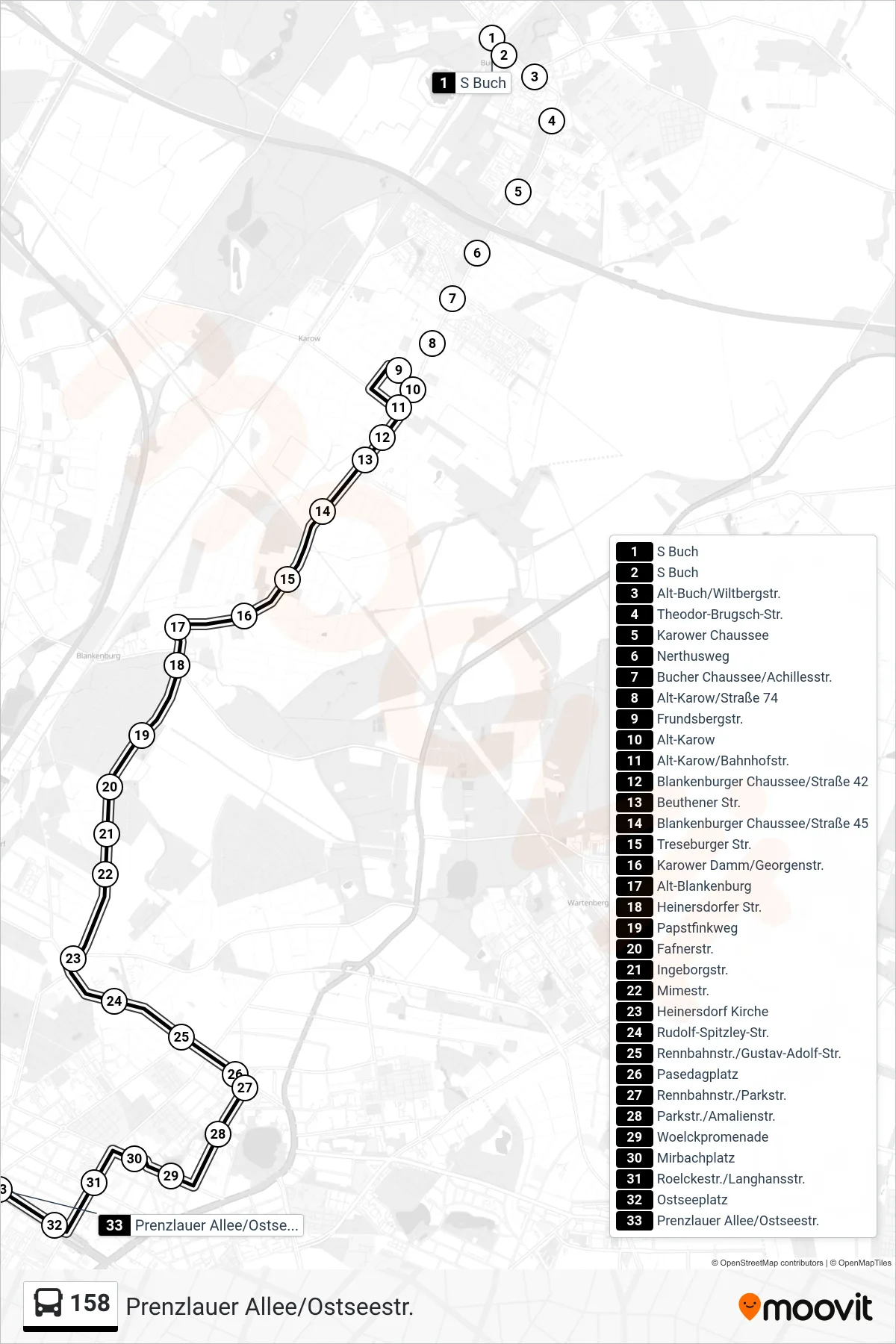 158 bus Line (Prenzlauer Allee/Ostseestr.) route and stops on a map