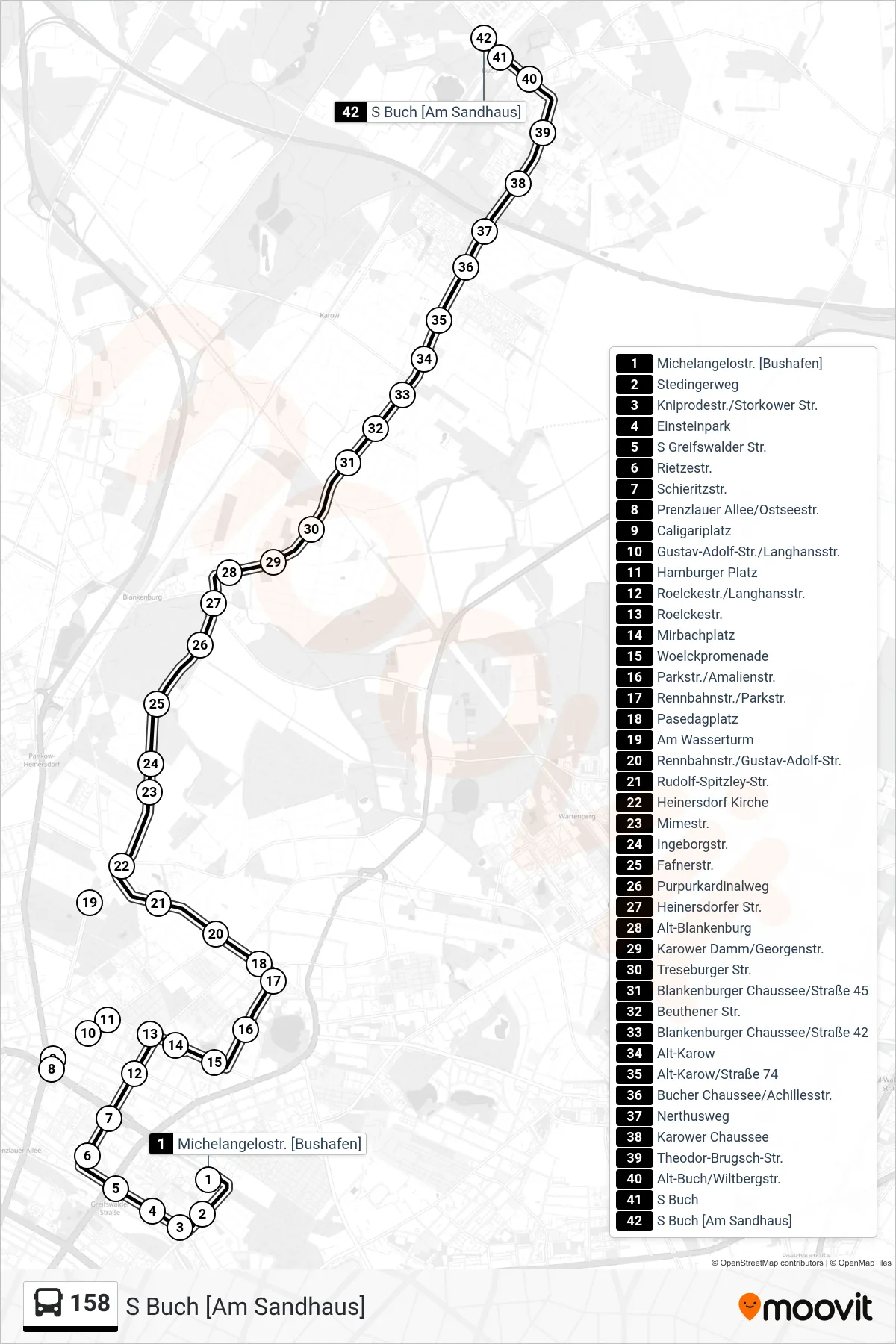 Linie 158 (Bus) Richtung S Buch [Am Sandhaus]: Route und Haltestellen auf der Karte