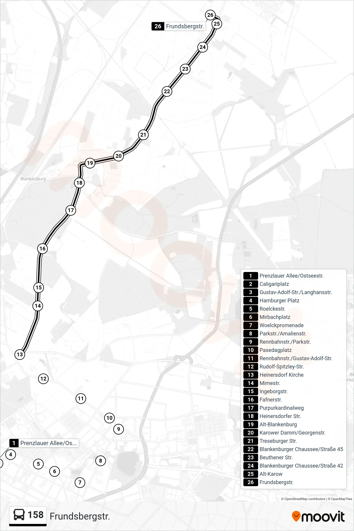 Linie 158 (Bus) Richtung Frundsbergstr.: Route und Haltestellen auf der Karte