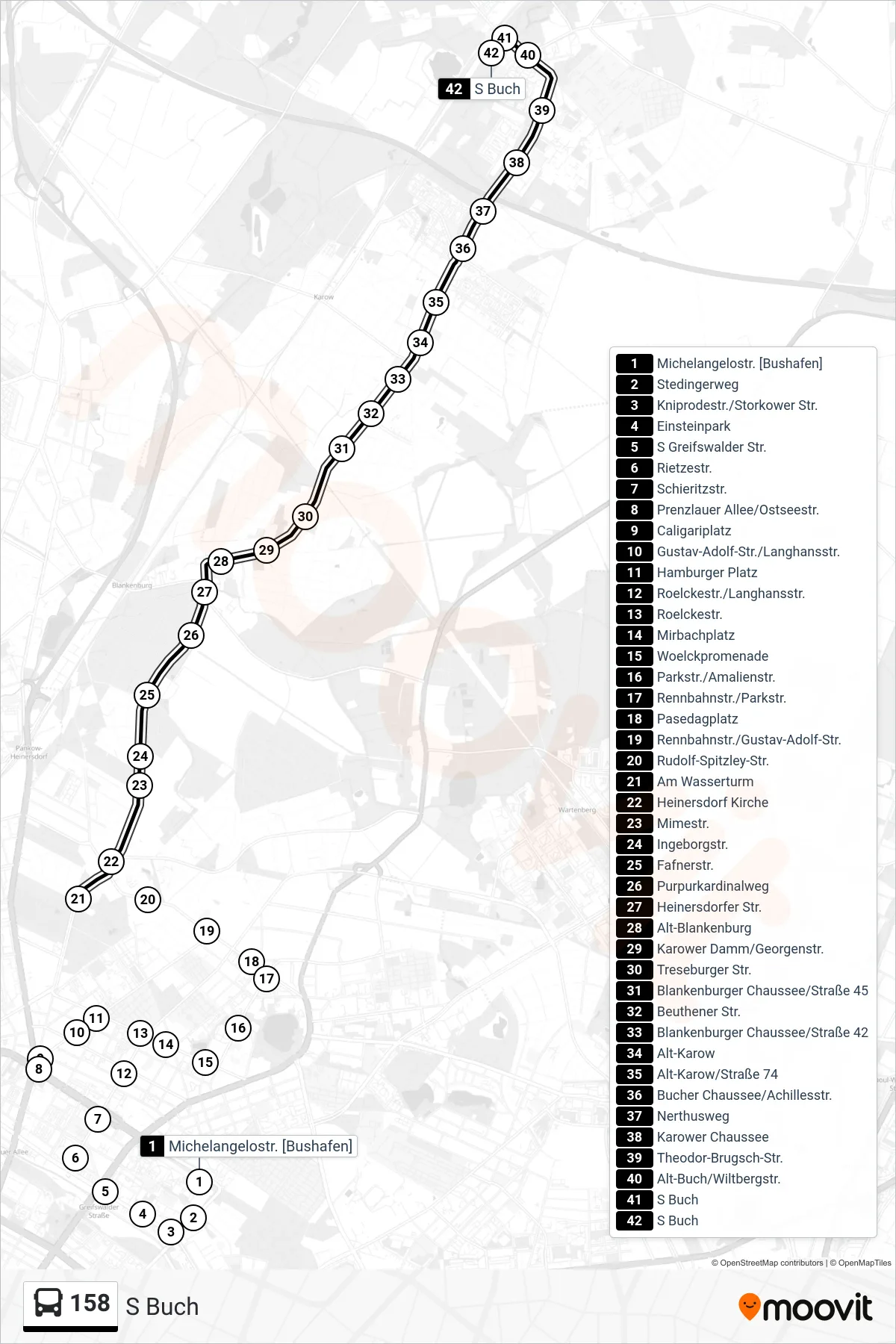 Linie 158 (Bus) Richtung S Buch: Route und Haltestellen auf der Karte