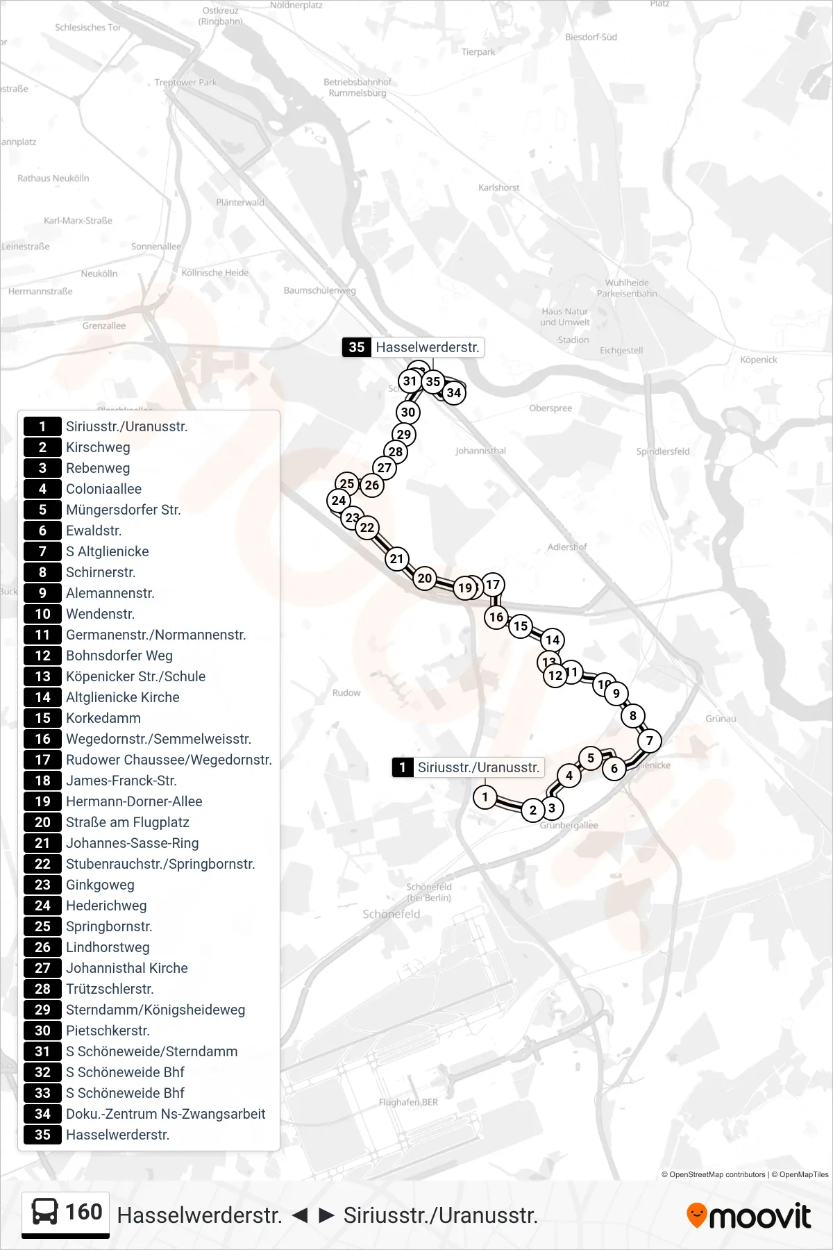 Linie 160 (Bus) Richtung Hasselwerderstr.: Route und Haltestellen auf der Karte