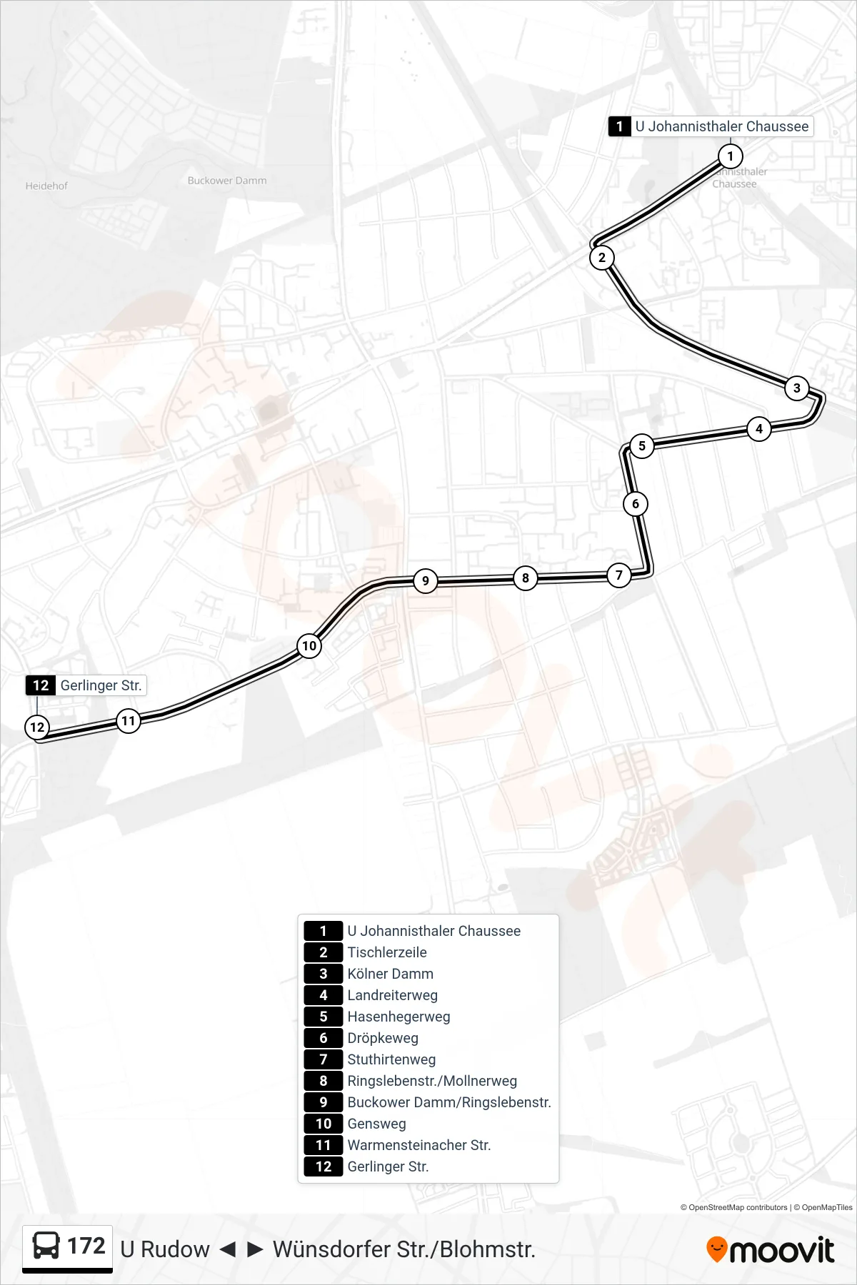 Linie 172 (Bus) Richtung Gerlinger Str.: Route und Haltestellen auf der Karte