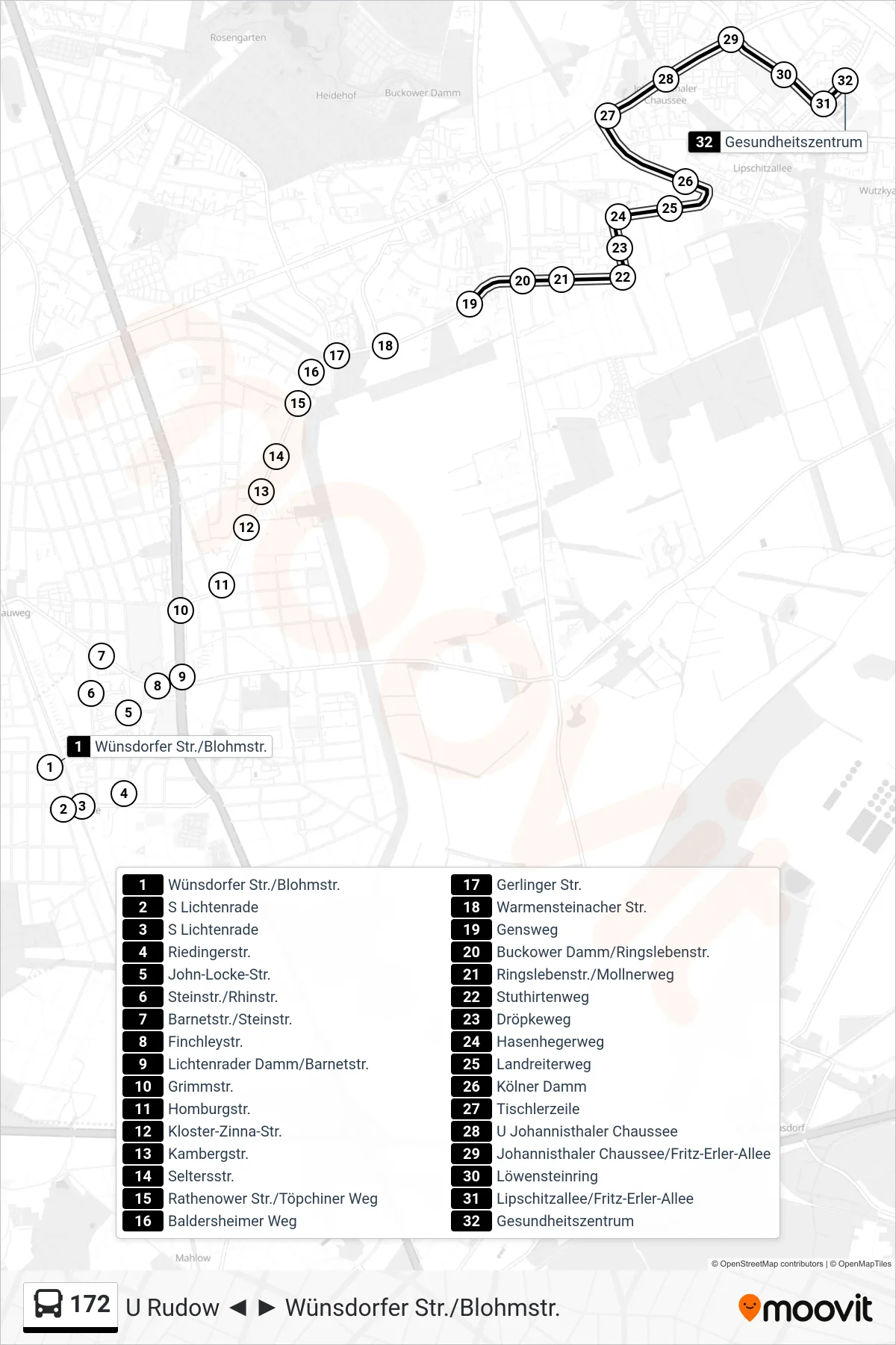 Linie 172 (Bus) Richtung Gesundheitszentrum: Route und Haltestellen auf der Karte