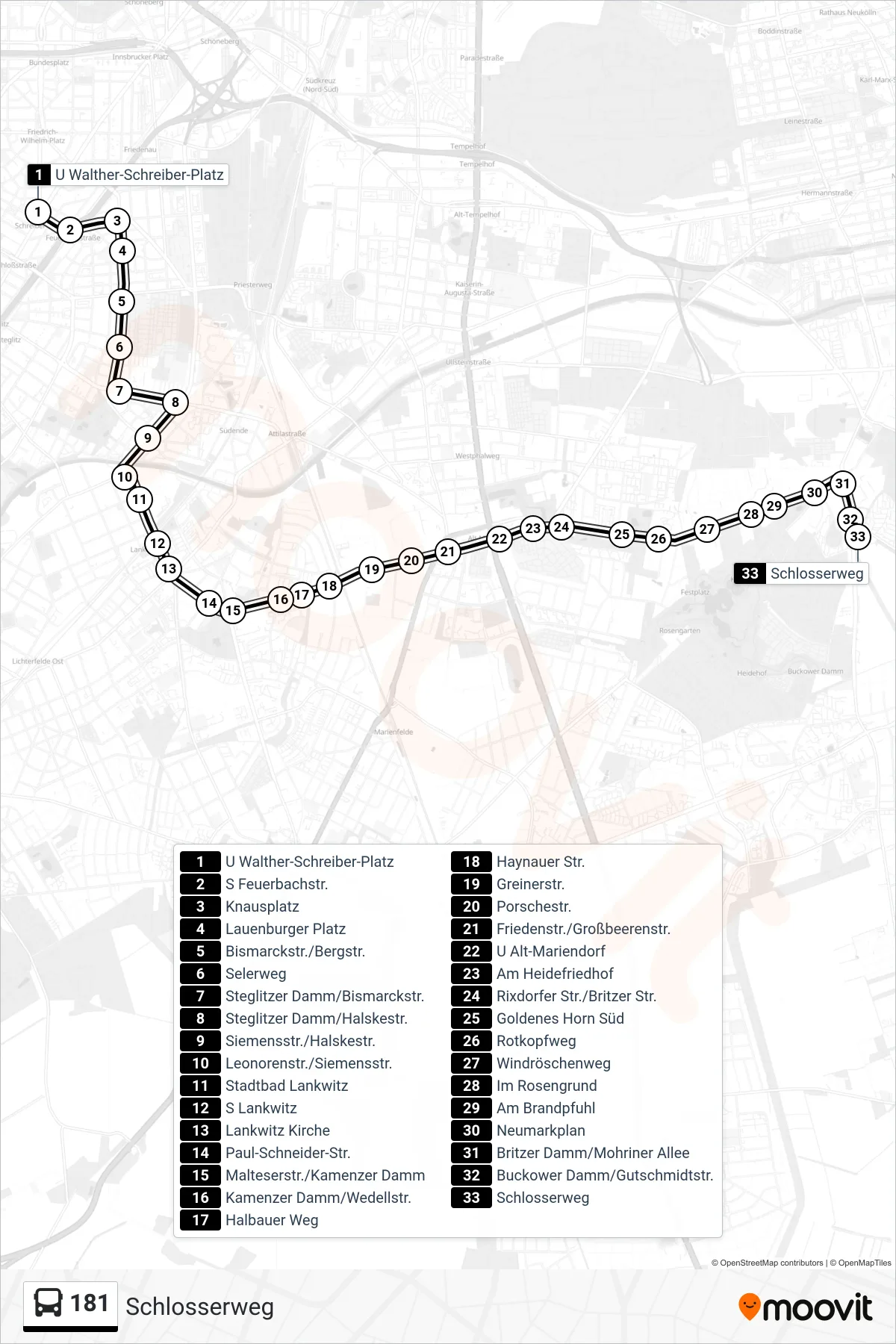 Linie 181 (Bus) Richtung Schlosserweg: Route und Haltestellen auf der Karte