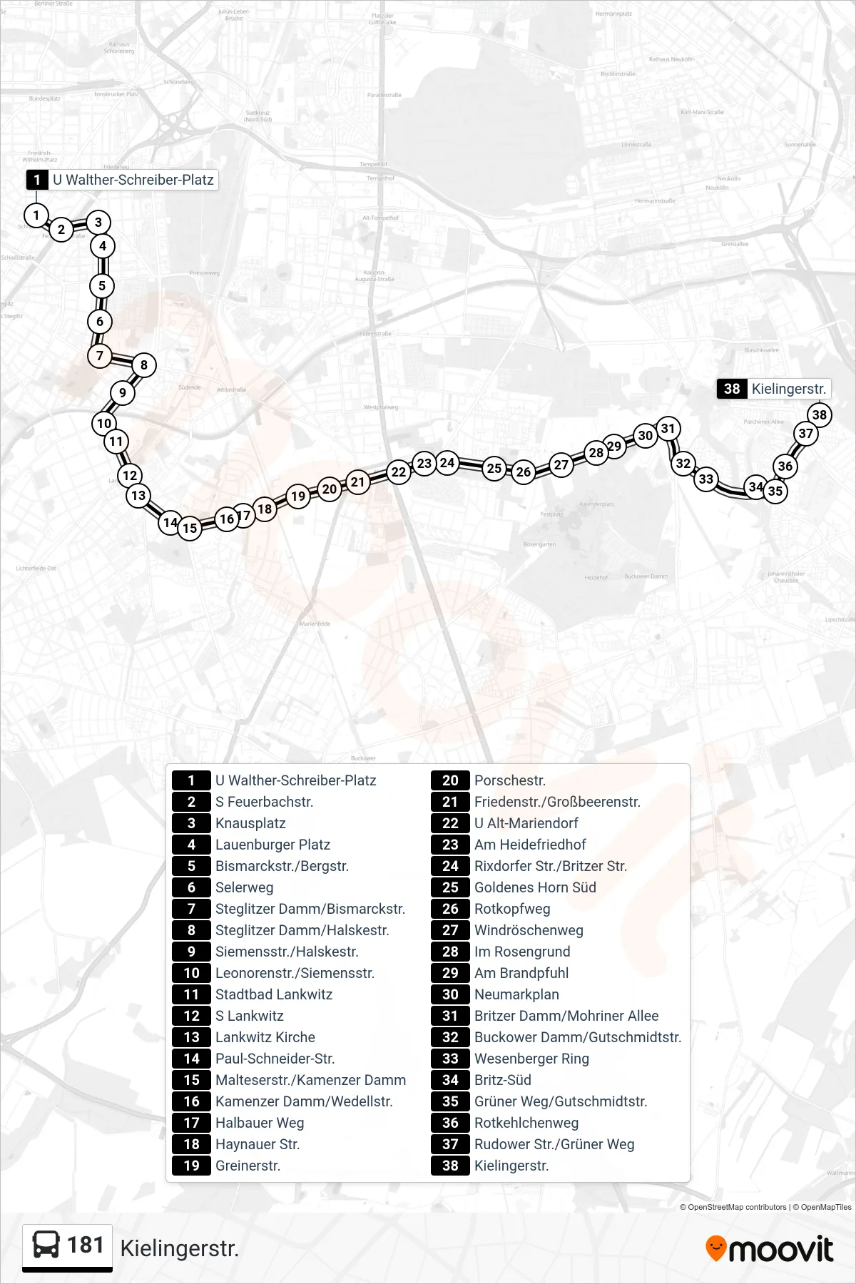 Linie 181 (Bus) Richtung Kielingerstr.: Route und Haltestellen auf der Karte