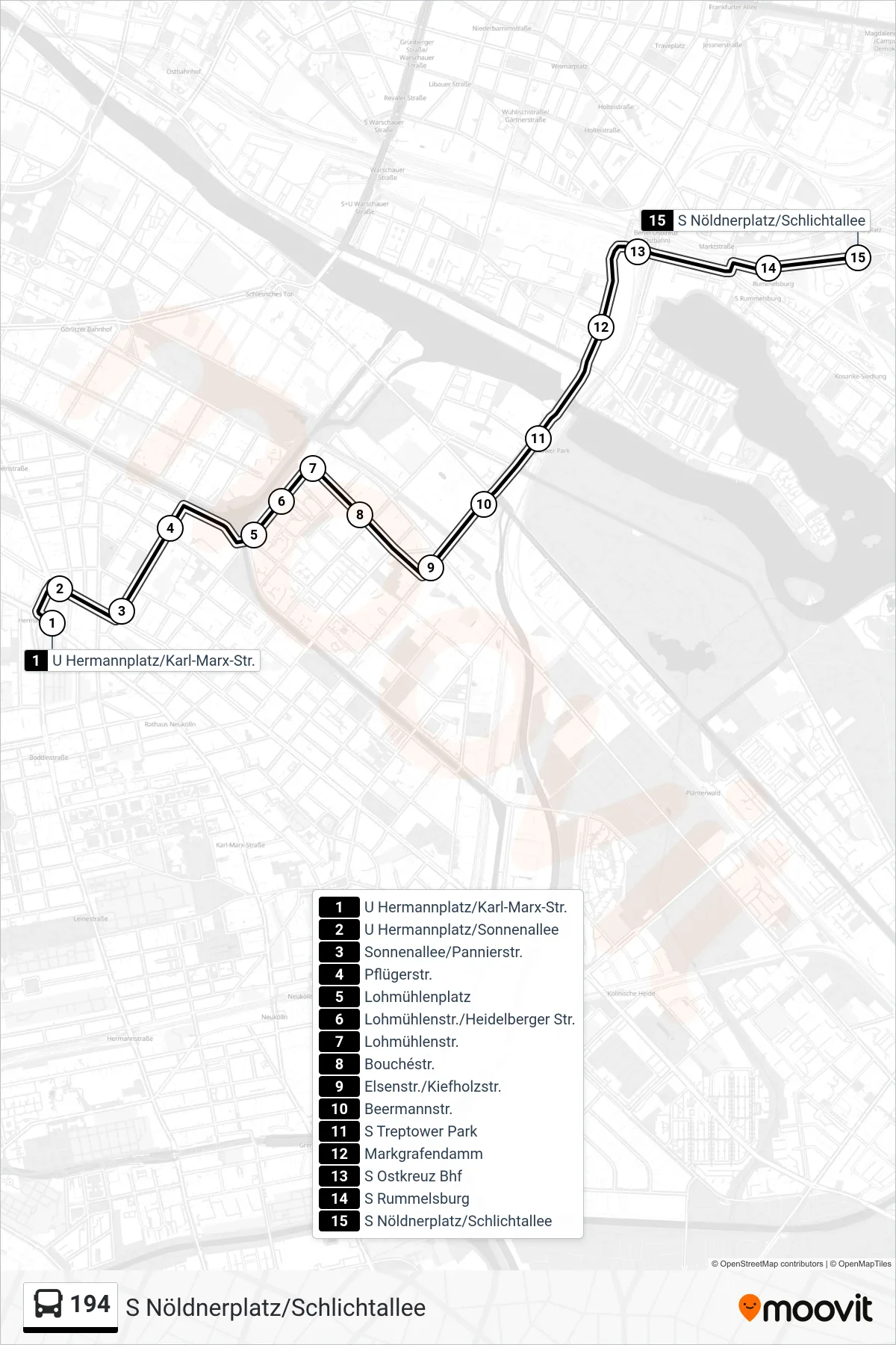 Linie 194 (Bus) Richtung S Nöldnerplatz/Schlichtallee: Route und Haltestellen auf der Karte