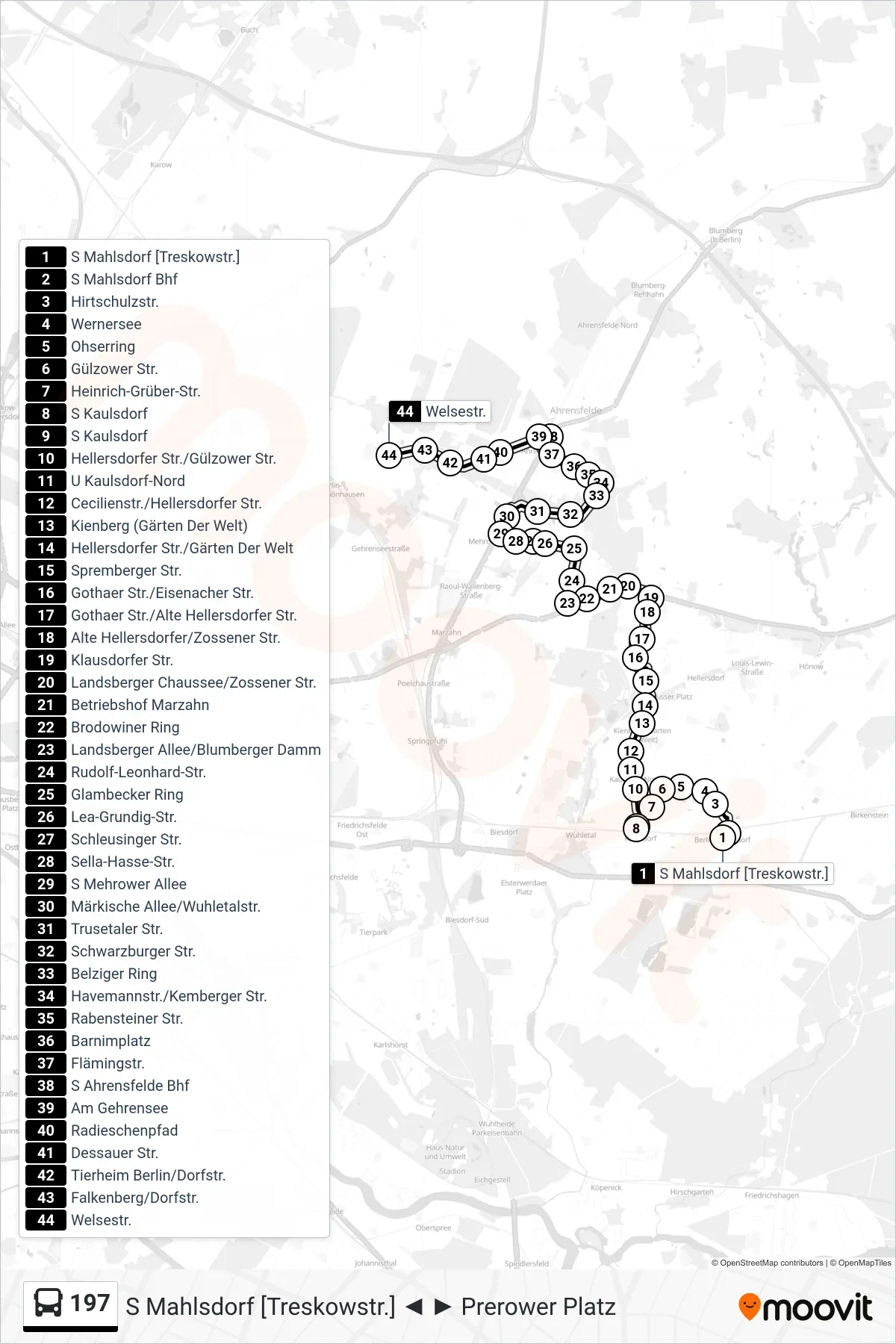 Linie 197 (Bus) Richtung Welsestr.: Route und Haltestellen auf der Karte