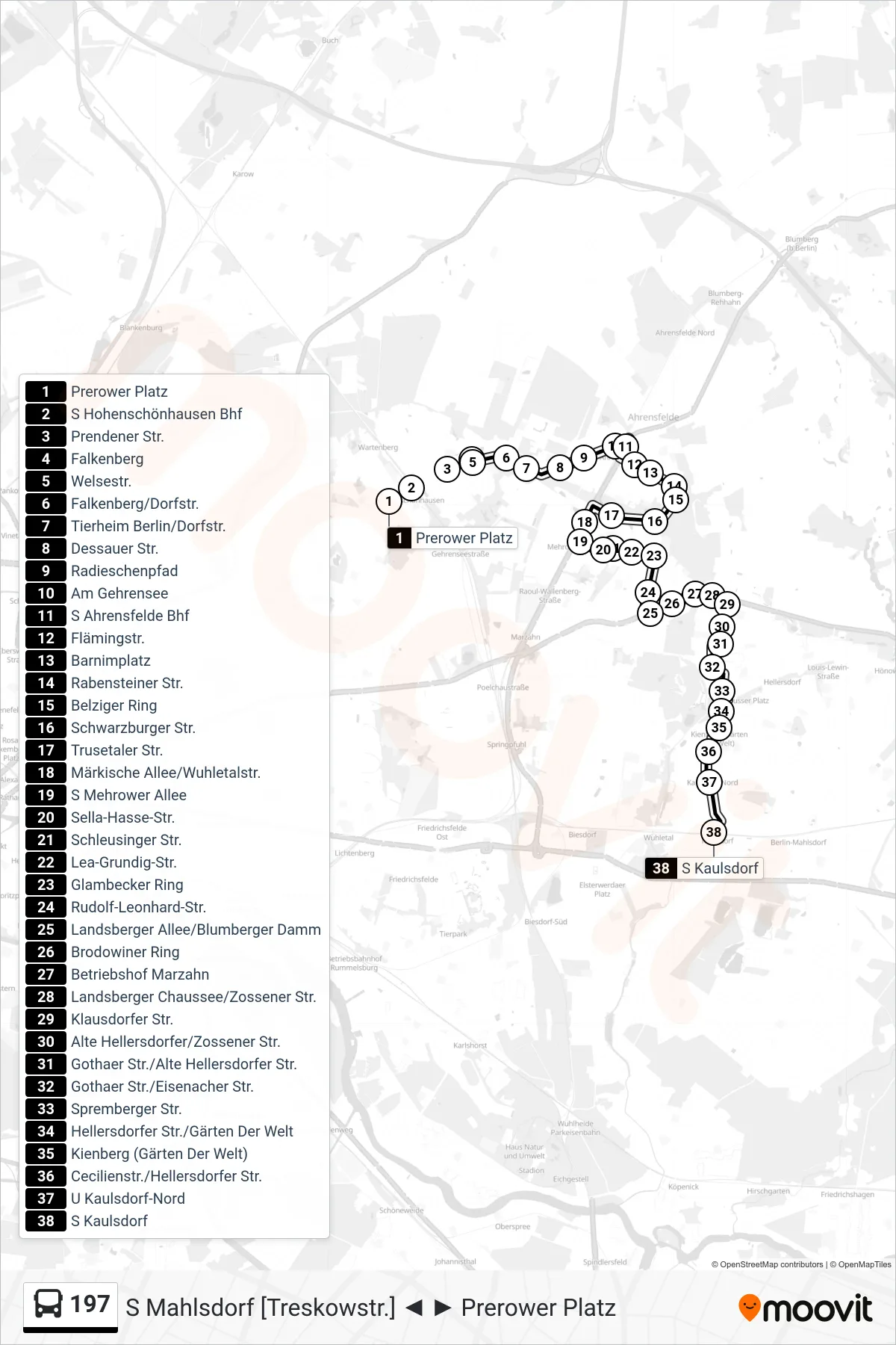 Linie 197 (Bus) Richtung S Kaulsdorf: Route und Haltestellen auf der Karte