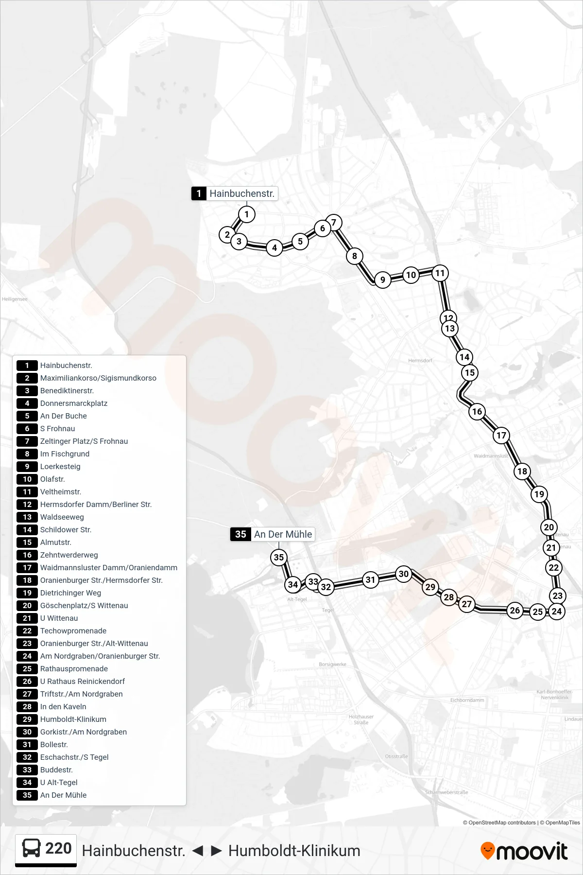 Linie 220 (Bus) Richtung An Der Mühle: Route und Haltestellen auf der Karte