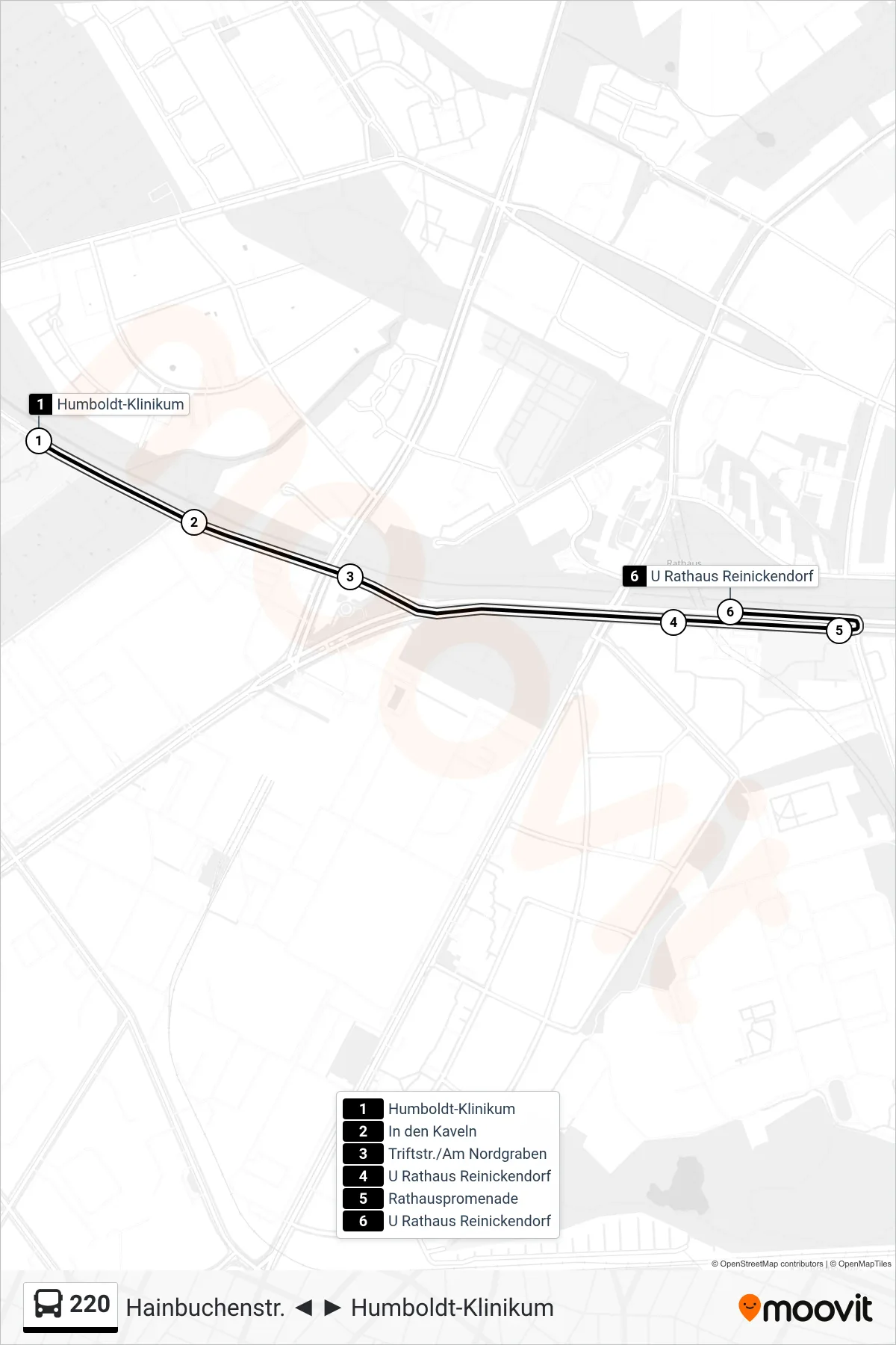 Linie 220 (Bus) Richtung U Rathaus Reinickendorf: Route und Haltestellen auf der Karte