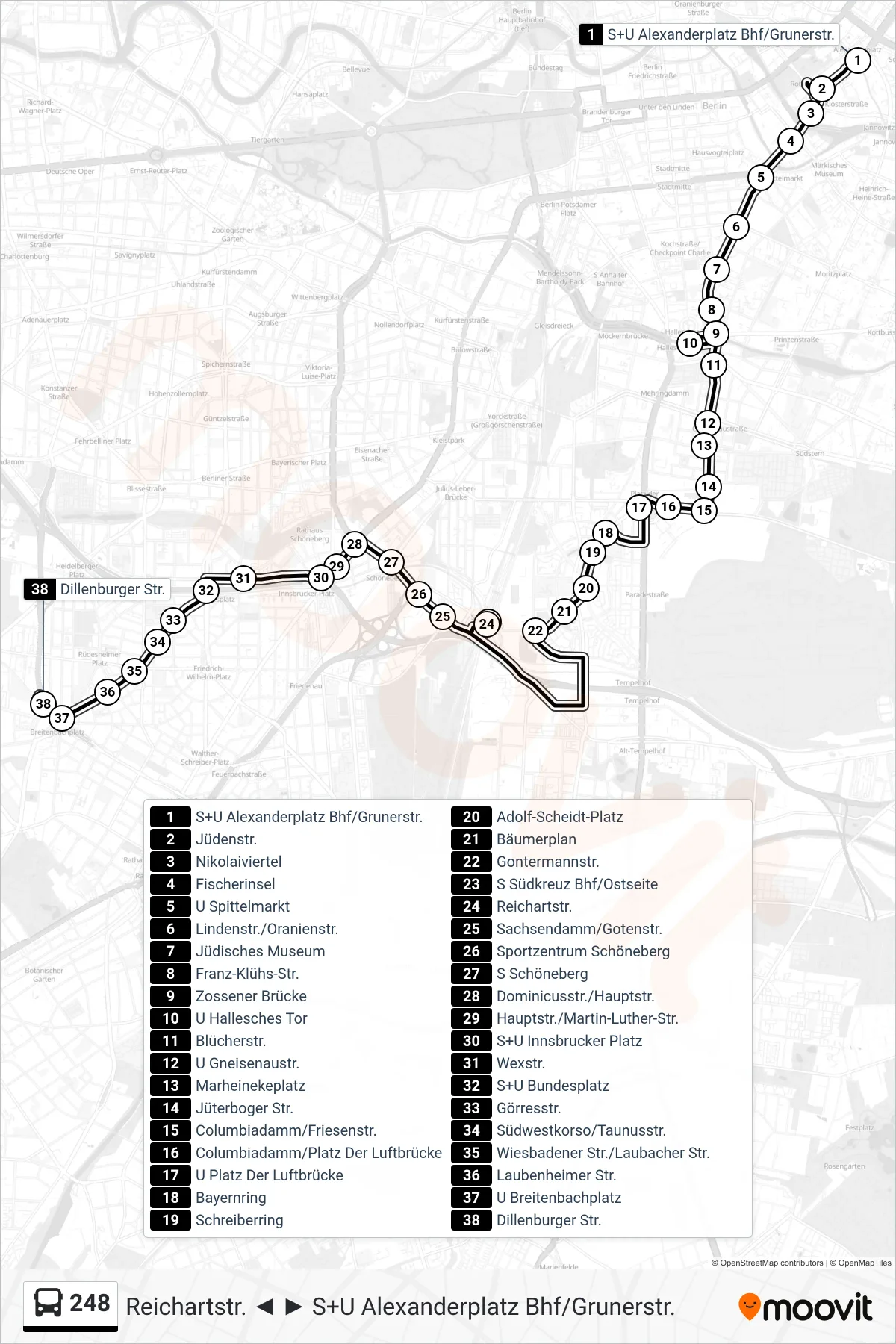 Linie 248 (Bus) Richtung Dillenburger Str.: Route und Haltestellen auf der Karte