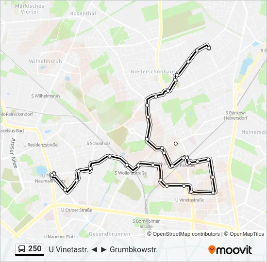 Автобус 250: карта маршрута