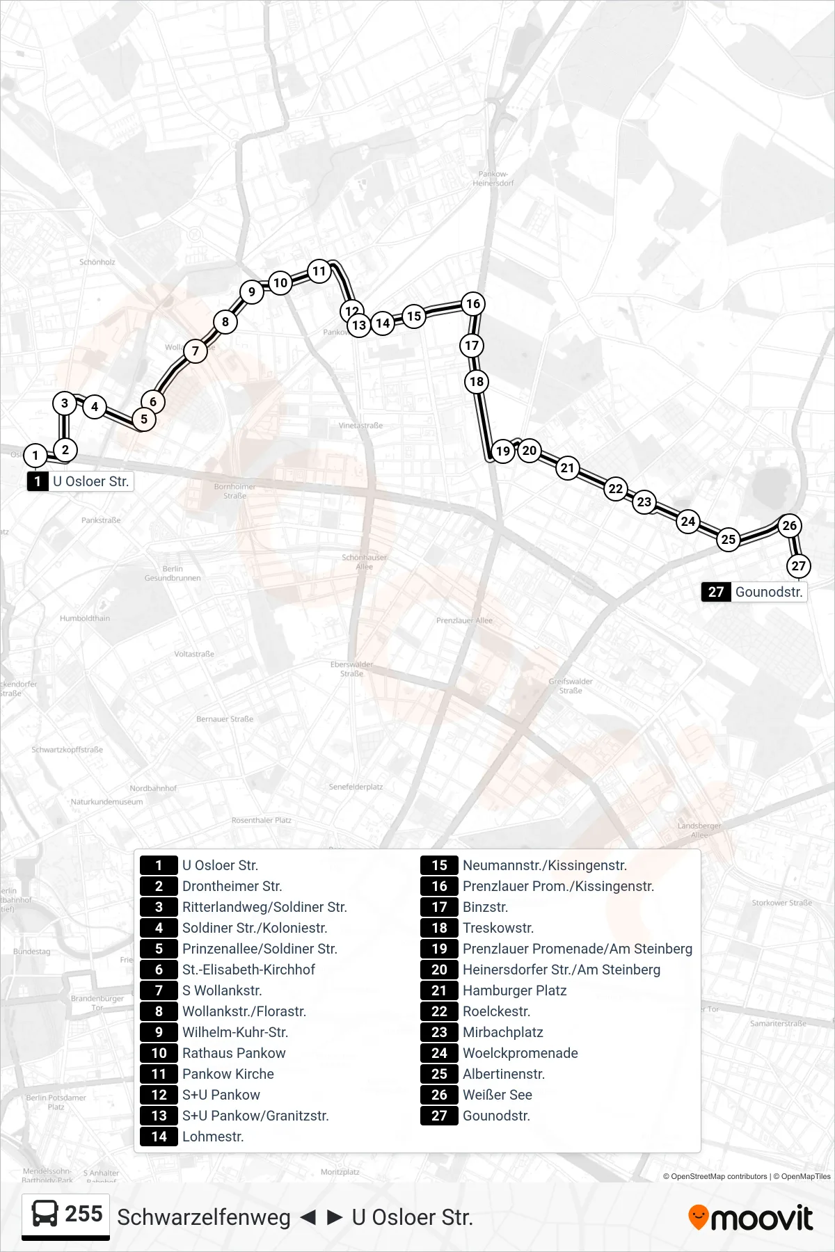 Linie 255 (Bus) Richtung Gounodstr.: Route und Haltestellen auf der Karte