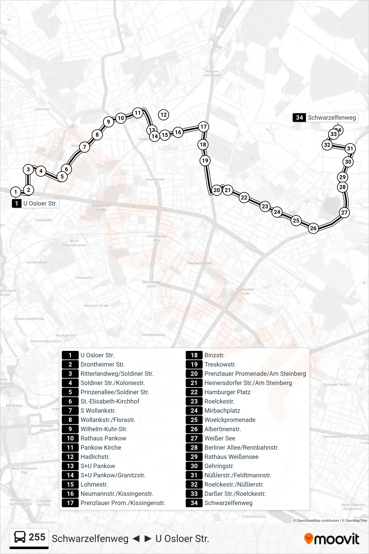 Linie 255 (Bus) Richtung Schwarzelfenweg: Route und Haltestellen auf der Karte