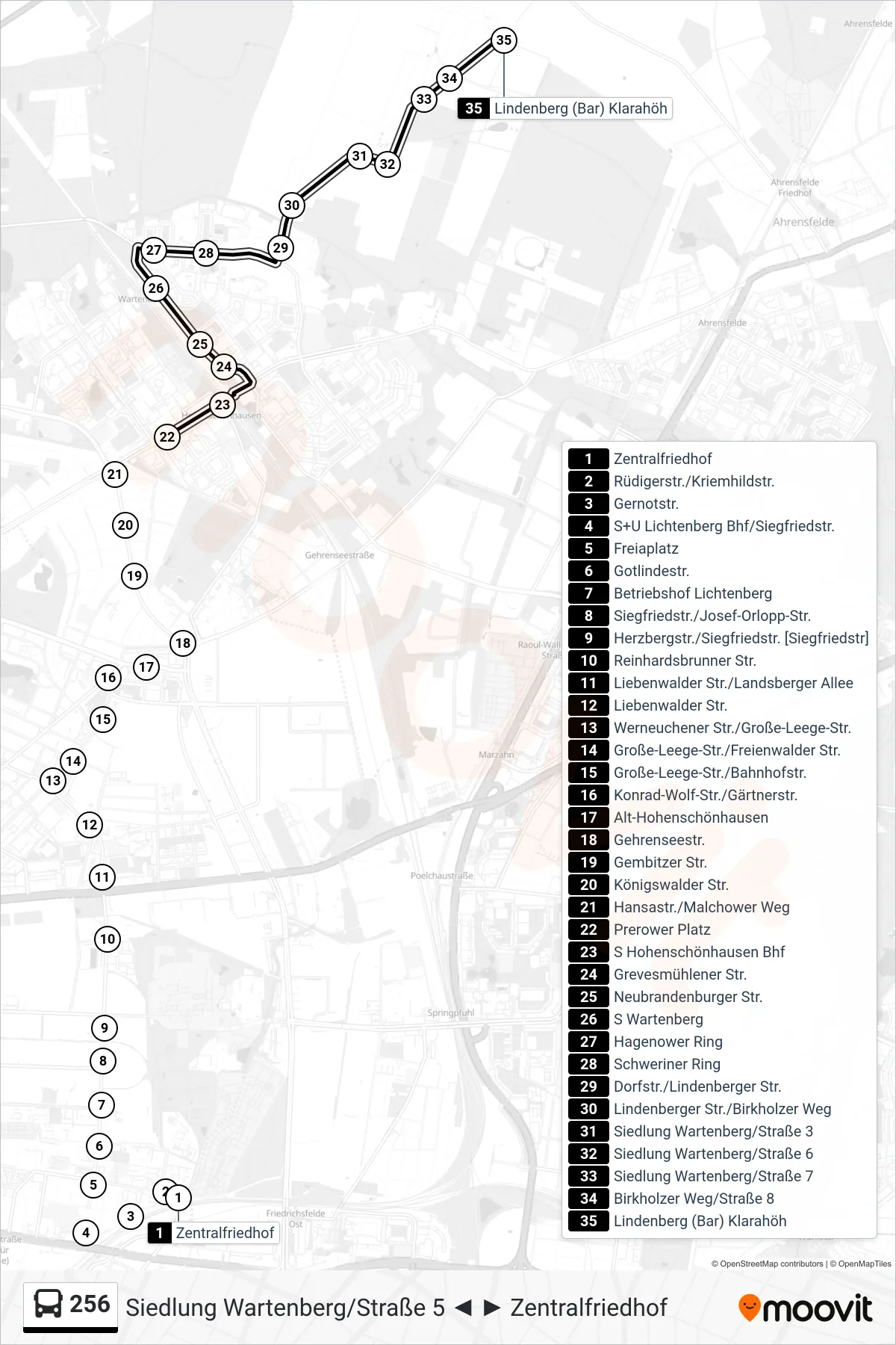 Linie 256 (Bus) Richtung Lindenberg (Bar) Klarahöh: Route und Haltestellen auf der Karte