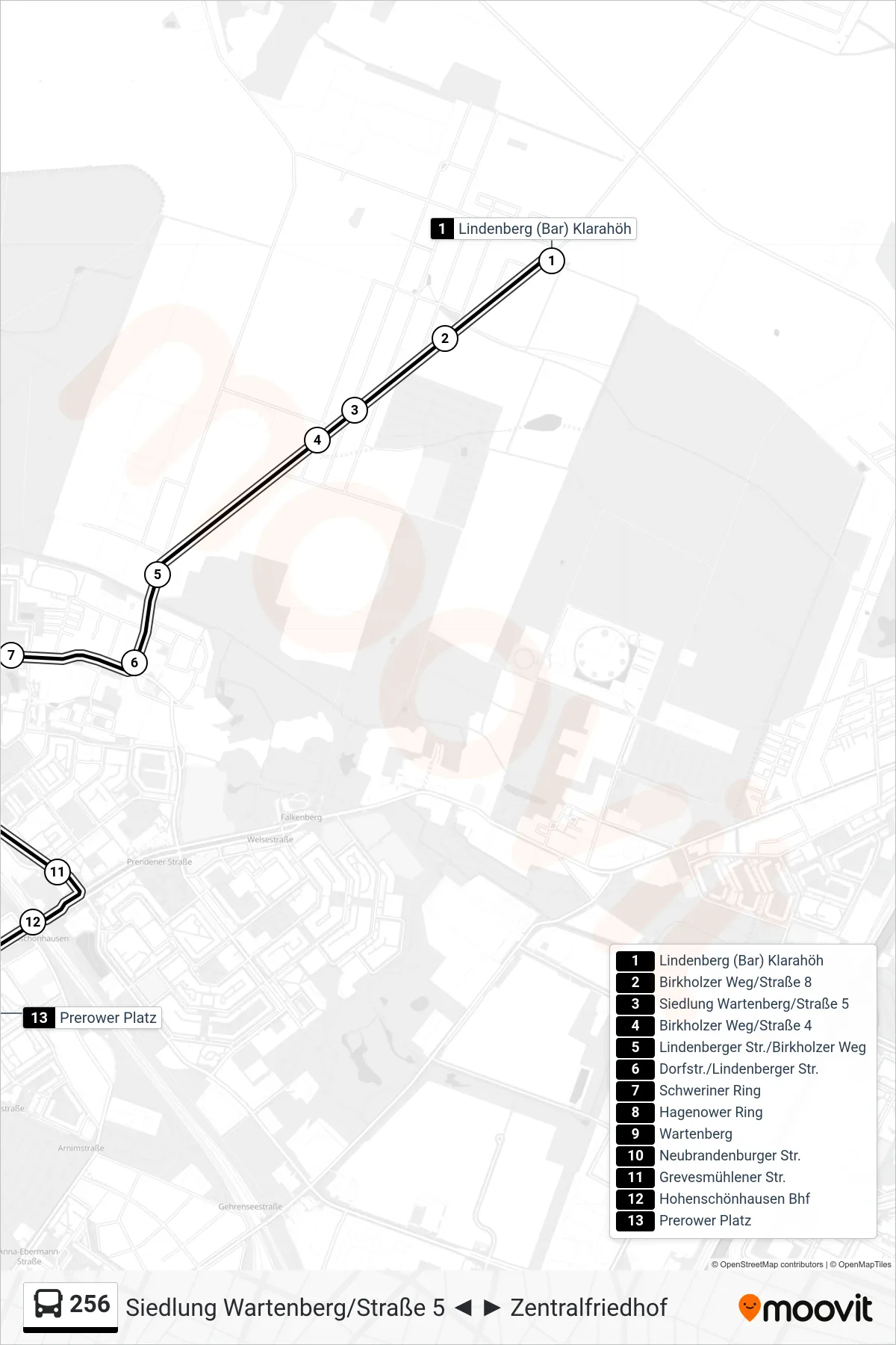 Linie 256 (Bus) Richtung Prerower Platz: Route und Haltestellen auf der Karte
