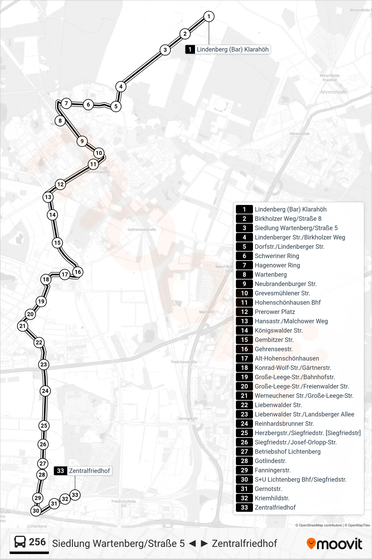 Linie 256 (Bus) Richtung Zentralfriedhof: Route und Haltestellen auf der Karte