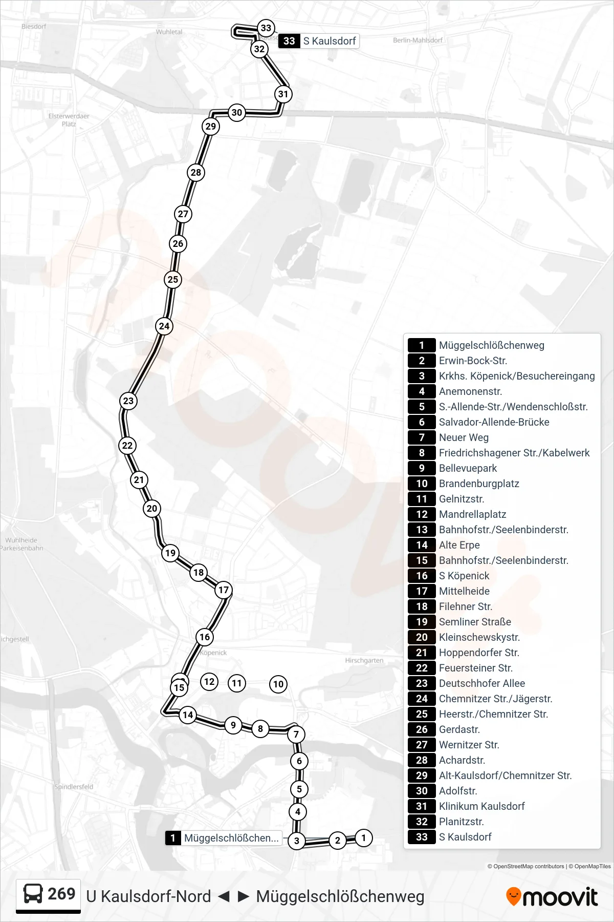 Linie 269 (Bus) Richtung S Kaulsdorf: Route und Haltestellen auf der Karte