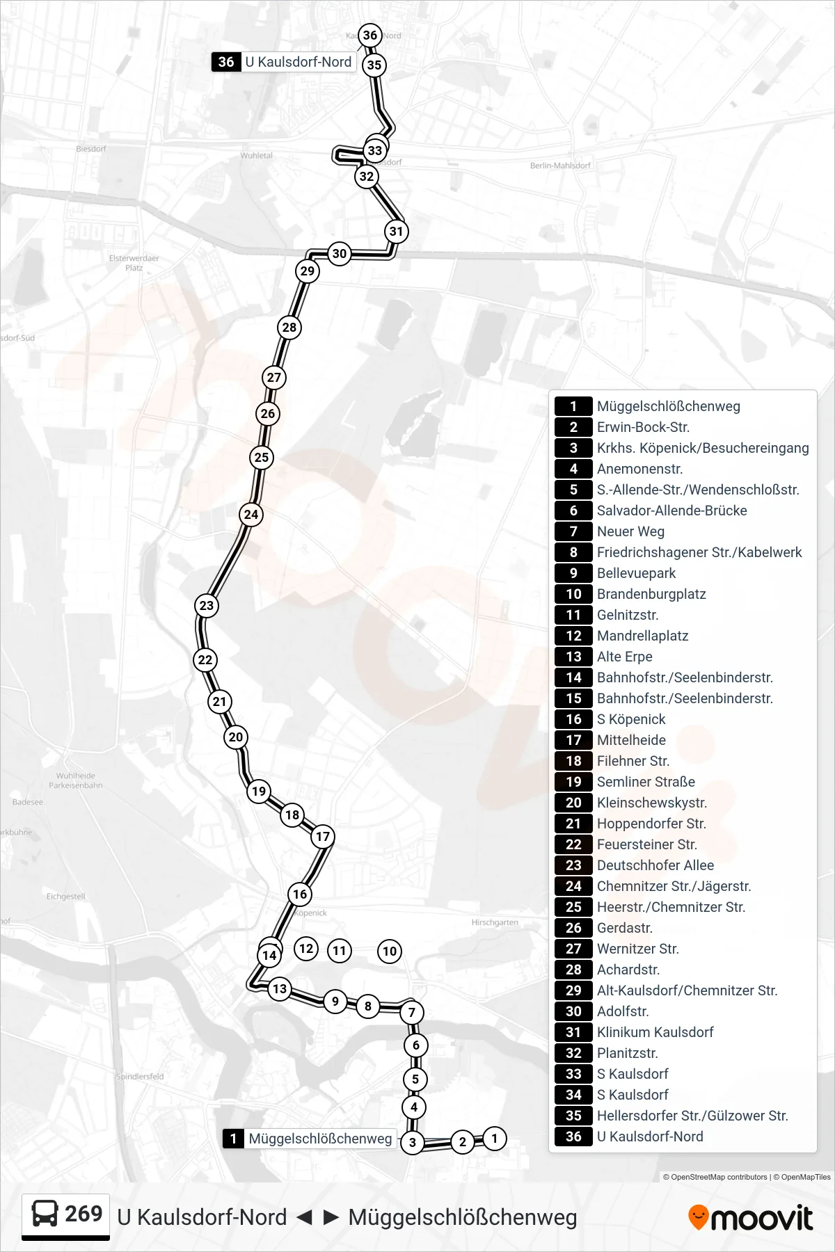 Linie 269 (Bus) Richtung U Kaulsdorf-Nord: Route und Haltestellen auf der Karte