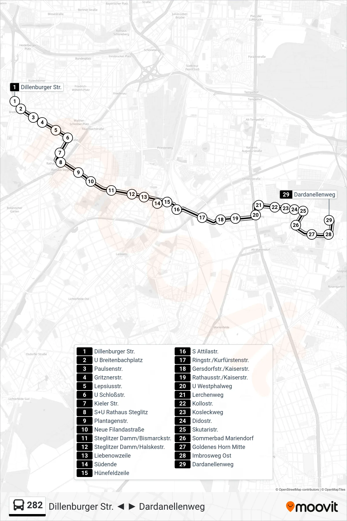 Linie 282 (Bus) Richtung Dardanellenweg: Route und Haltestellen auf der Karte