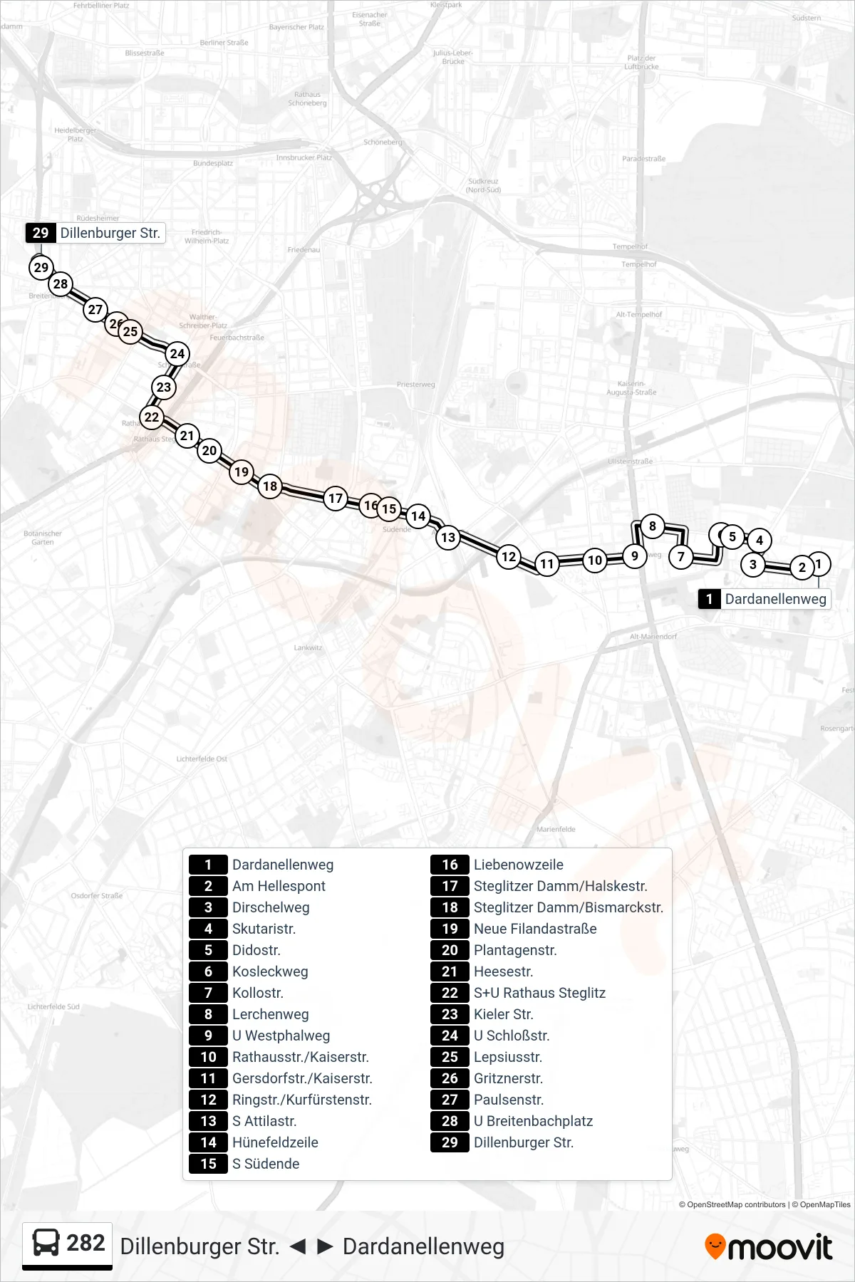 Linie 282 (Bus) Richtung Dillenburger Str.: Route und Haltestellen auf der Karte
