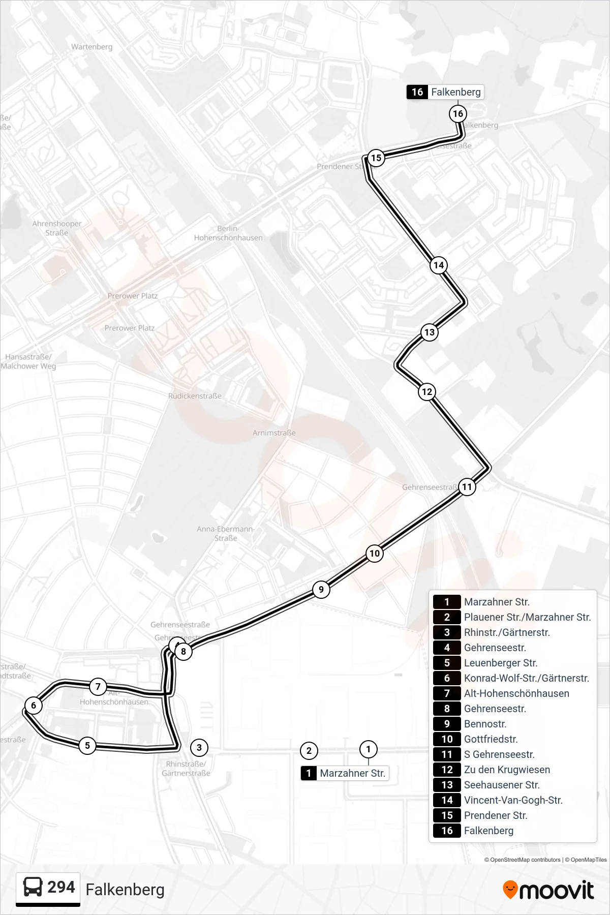 294 bus Line (Falkenberg) route and stops on a map