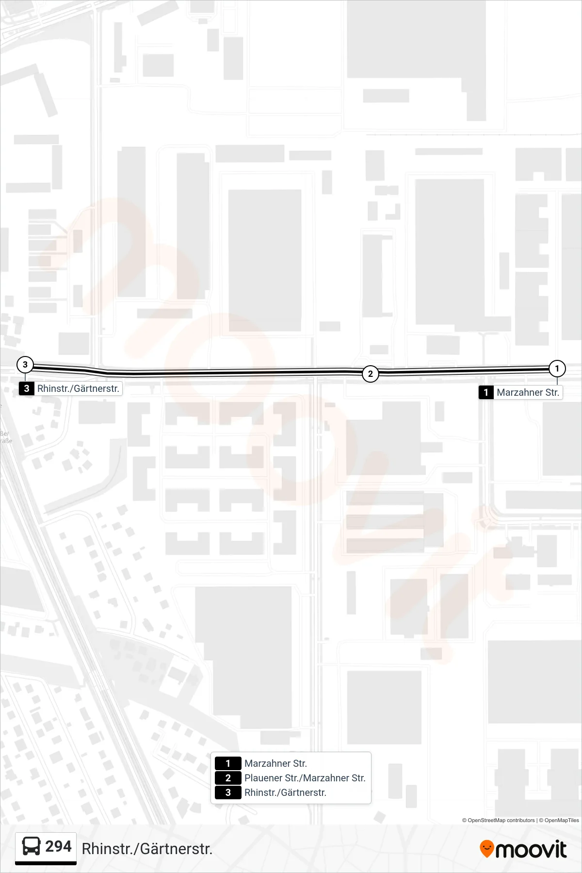 Linie 294 (Bus) Richtung Rhinstr./Gärtnerstr.: Route und Haltestellen auf der Karte