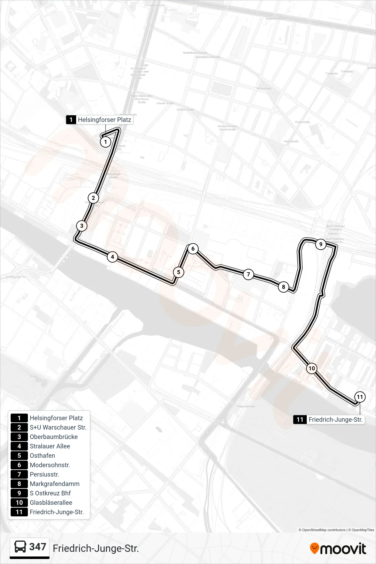 Linie 347 (Bus) Richtung Friedrich-Junge-Str.: Route und Haltestellen auf der Karte