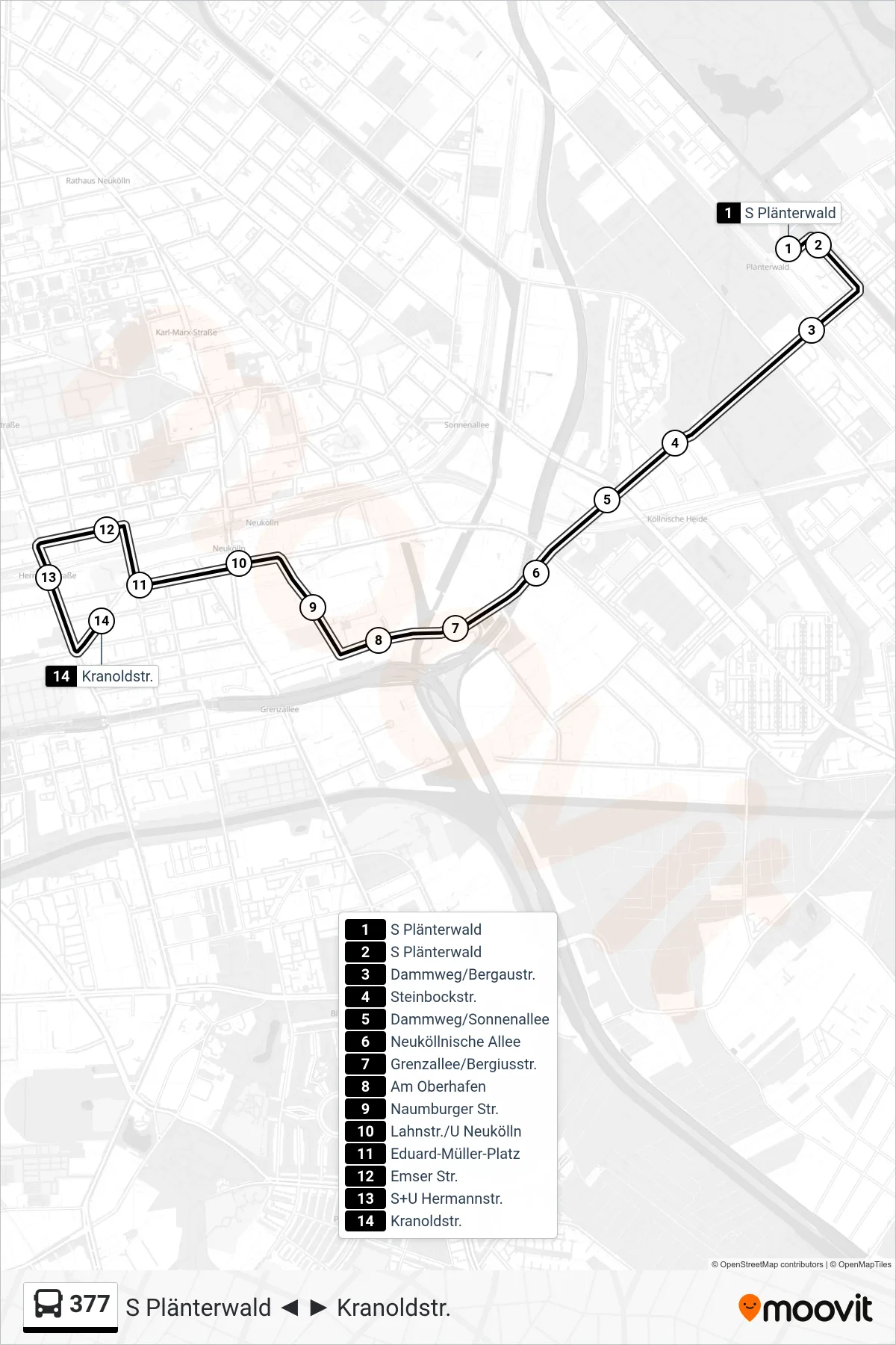 Linie 377 (Bus) Richtung Kranoldstr.: Route und Haltestellen auf der Karte