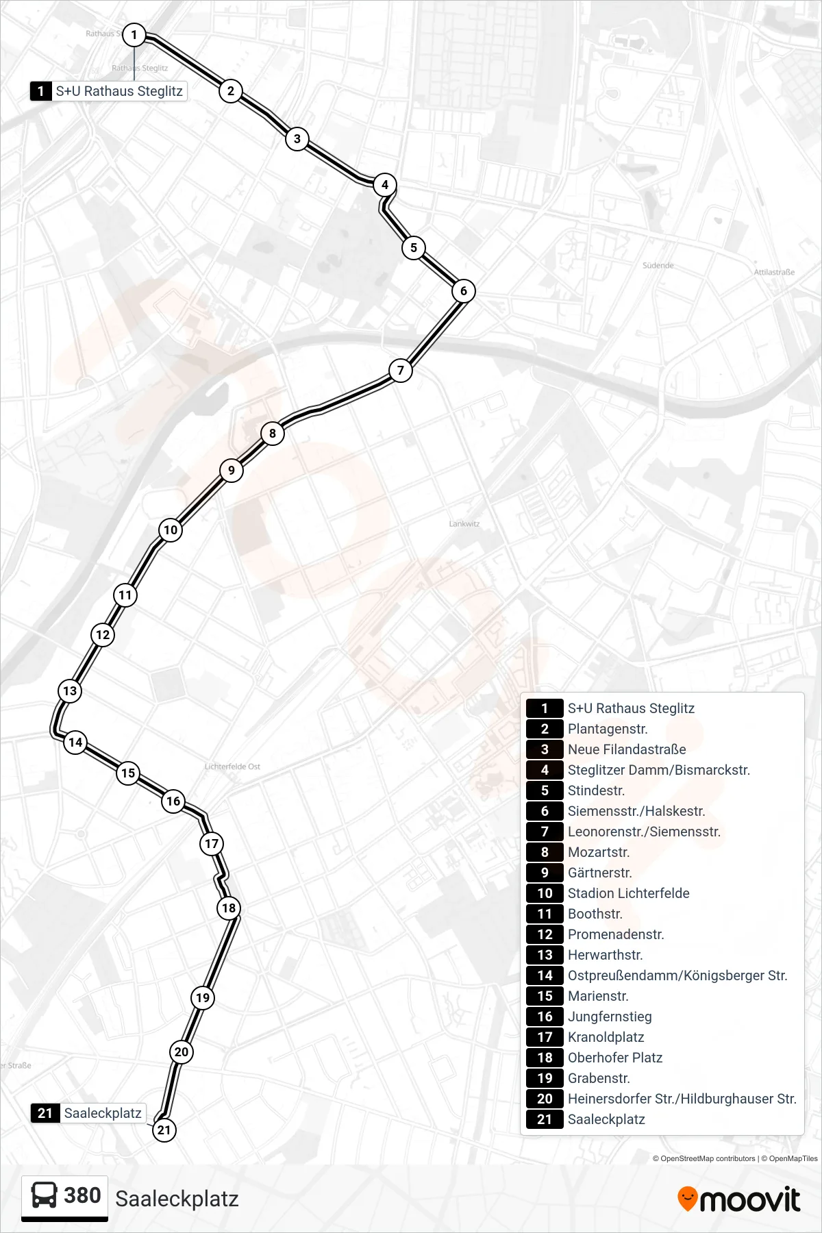 Linie 380 (Bus) Richtung Saaleckplatz: Route und Haltestellen auf der Karte