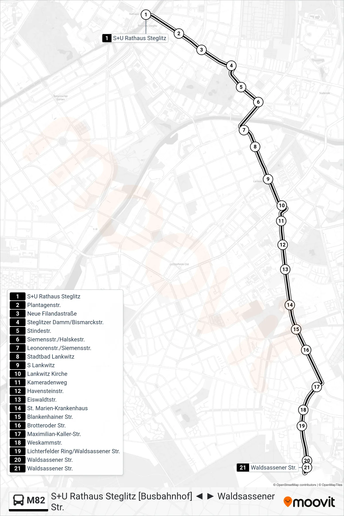 Linie M82 (Bus) Richtung Waldsassener Str.: Route und Haltestellen auf der Karte