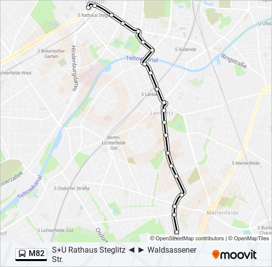 Автобус M82: карта маршрута