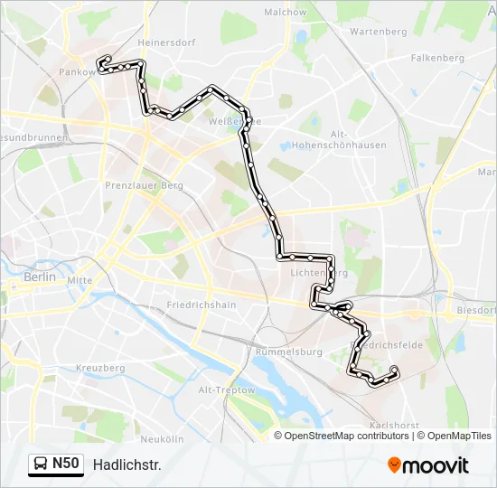 N50 Bus Line Map
