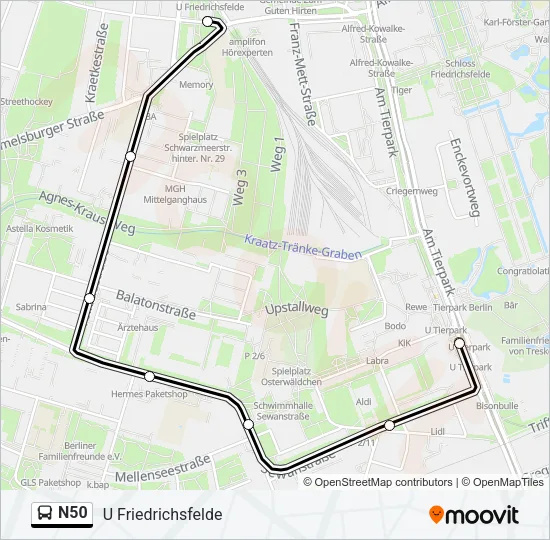 N50 Bus Line Map