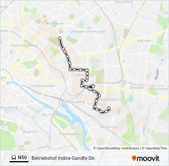 N50 Bus Line Map
