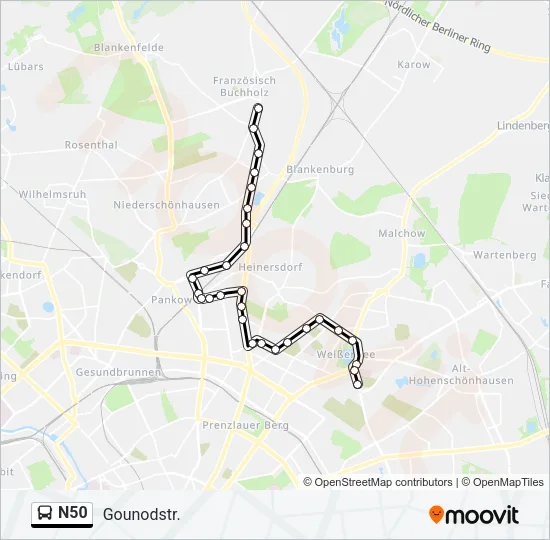 N50 Bus Line Map