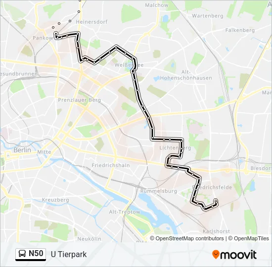 N50 Bus Line Map