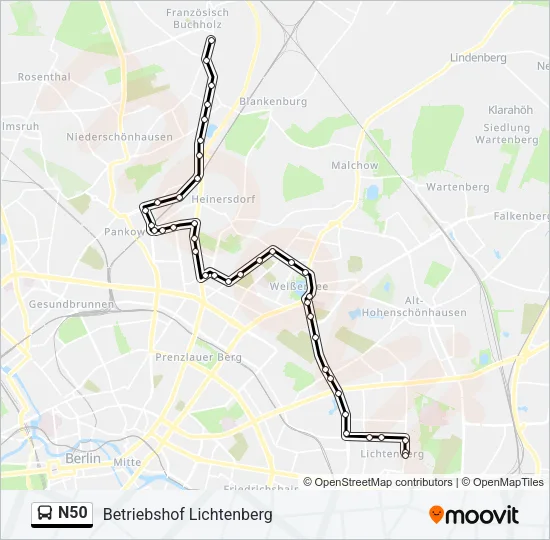 N50 Bus Line Map