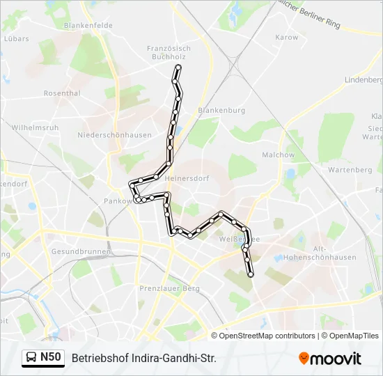 N50 Bus Line Map