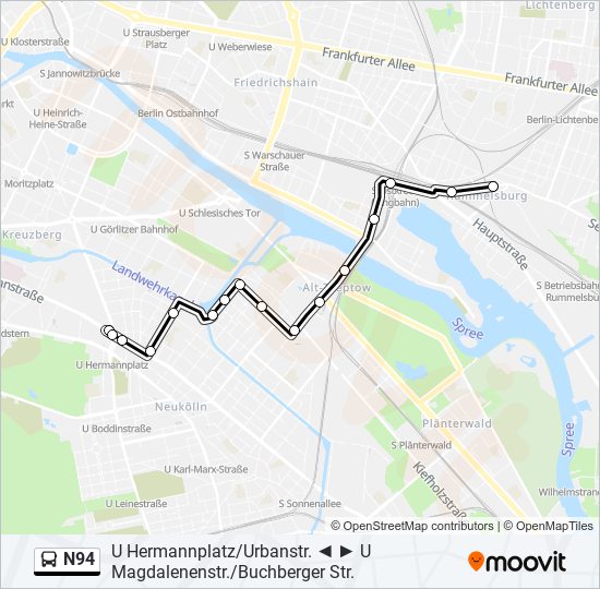 N94 bus Line Map