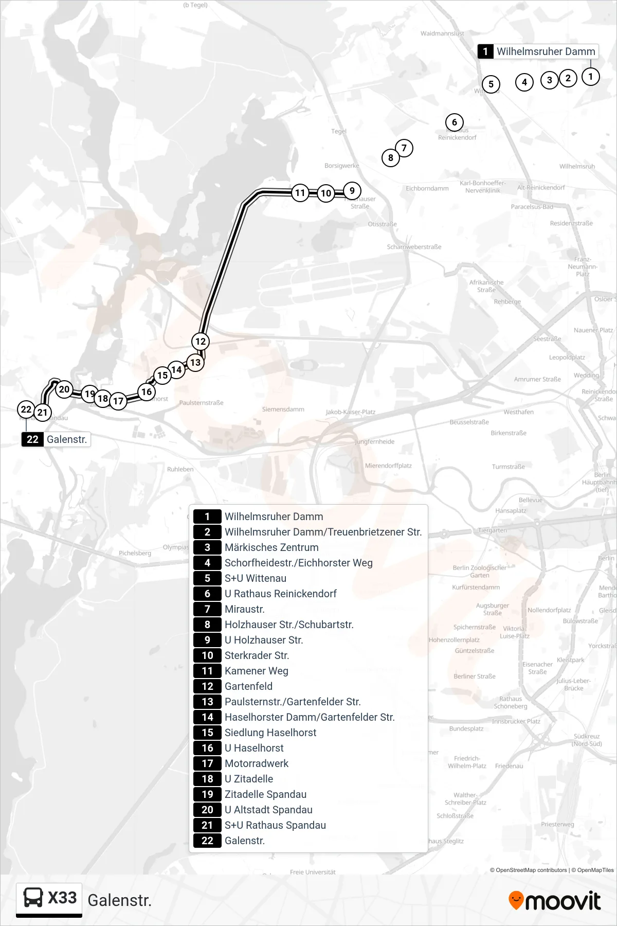Linie X33 (Bus) Richtung Galenstr.: Route und Haltestellen auf der Karte