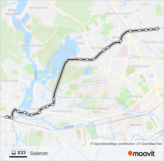 Автобус X33: карта маршрута