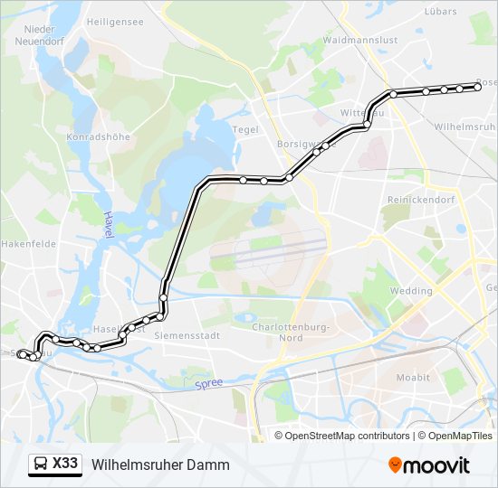 Автобус X33: карта маршрута